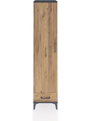 Hyperion Dolap 5 Raflı Tek Çekmeceli Tek Kapaklı 44X44X195 Antrasit-Çam