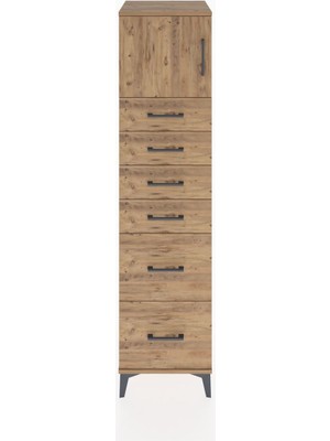 Hyperion Dolap Tek Raflı 6 Çekmeceli Tek Kapaklı 44X44X182 Çam-Çam
