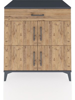 Kronos Şifonyer 3 Raflı Tek Çekmeceli 4 Kapaklı 88X59X96 Antrasit-Çam