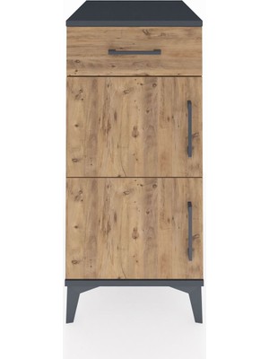 Kronos Komodin Tek Raflı Tek Çekmeceli 2 Kapaklı 44X59X96 Antrasit-Çam