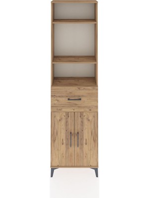 Arges Dolap 4 Raflı Tek Çekmeceli 2 Kapaklı 60X30X221 Çam-Çam