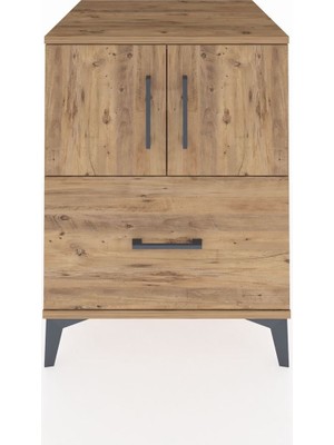 Kronos Komodin 2 Raflı Tek Çekmeceli 2 Kapaklı 60X59X80 Çam-Çam