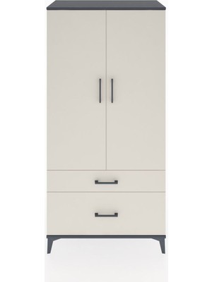 Hyperion Dolap 4 Raflı 2 Çekmeceli 2 Kapaklı 88X44X182 Antrasit-Aytaşı