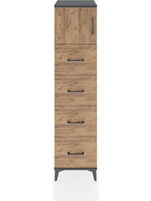 Hyperion Dolap Tek Raflı 4 Çekmeceli Tek Kapaklı 44X44X182 Antrasit-Çam