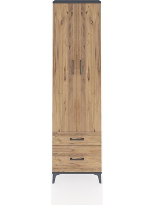 Arges Dolap 4 Raflı 2 Çekmeceli 2 Kapaklı 60X30X221 Antrasit-Çam