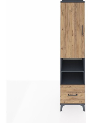 Hyperion Dolap 5 Raflı Tek Çekmeceli Tek Kapaklı 44X44X195 Antrasit-Çam