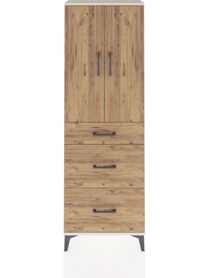 Arges Dolap 3 Raflı 3 Çekmeceli 2 Kapaklı 60X30X182 Aytaşı-Çam
