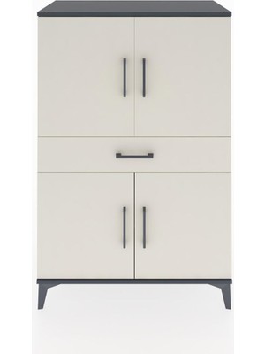 Hyperion Dolap 3 Raflı Tek Çekmeceli 4 Kapaklı 88X44X134 Antrasit-Aytaşı
