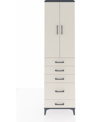 Arges Dolap 3 Raflı 5 Çekmeceli 2 Kapaklı 60X30X221 Antrasit-Aytaşı