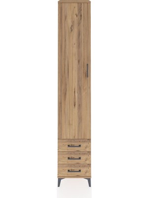 Hyperion Dolap 5 Raflı 3 Çekmeceli Tek Kapaklı 44X44X243 Çam-Çam