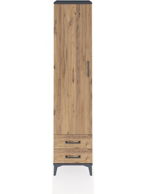 Hyperion Dolap 5 Raflı 2 Çekmeceli Tek Kapaklı 44X44X195 Antrasit-Çam