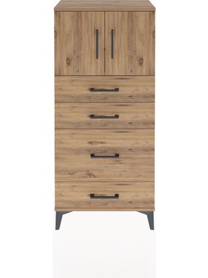 Arges Dolap Tek Raflı 4 Çekmeceli 2 Kapaklı 60X30X134 Çam-Çam