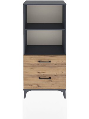 Arges Dolap 2 Raflı 2 Çekmeceli 60X30X134 Antrasit-Çam