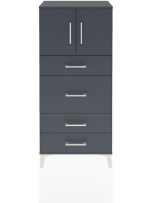 Arges Dolap Tek Raflı 4 Çekmeceli 2 Kapaklı 60X30X134 Antrasit-Antrasit