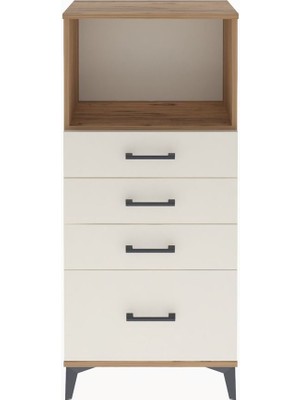 Arges Dolap Tek Raflı 4 Çekmeceli 60X30X134 Çam-Aytaşı