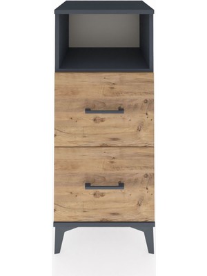 Hyperion Komodin Tek Raflı 2 Çekmeceli 44X44X106 Antrasit-Çam