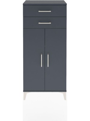 Arges Dolap 2 Raflı 2 Çekmeceli 2 Kapaklı 60X30X134 Antrasit-Antrasit