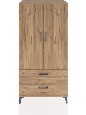 Hyperion Dolap 4 Raflı 2 Çekmeceli 2 Kapaklı 88X44X182 Çam-Çam