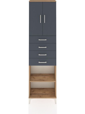 Arges Dolap 3 Raflı 4 Çekmeceli 2 Kapaklı 60X30X221 Çam-Antrasit