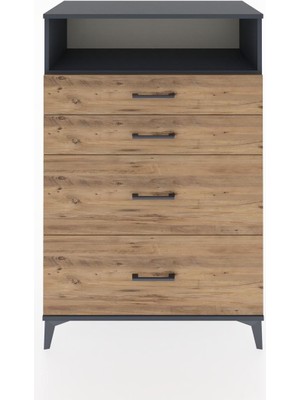 Hyperion Dolap Tek Raflı 4 Çekmeceli 88X44X134 Antrasit-Çam
