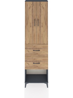 Arges Dolap 3 Raflı 2 Çekmeceli 2 Kapaklı 60X30X221 Antrasit-Çam