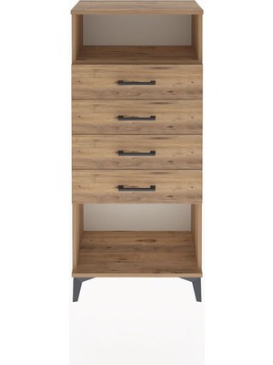 Arges Dolap Tek Raflı 4 Çekmeceli 60X30X134 Çam-Çam