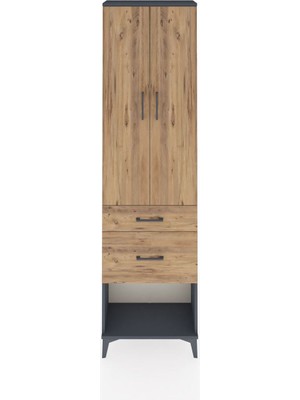 Arges Dolap 2 Raflı 2 Çekmeceli Tek Askılı 60X30X221 Antrasit-Çam