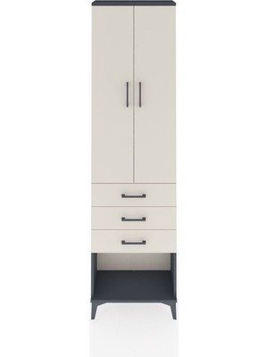 Arges Dolap 3 Raflı 3 Çekmeceli 2 Kapaklı 60X30X221 Antrasit-Aytaşı
