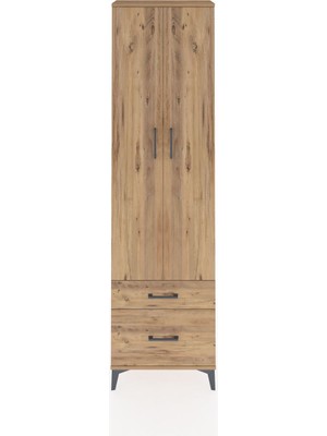 Arges Dolap 4 Raflı 2 Çekmeceli 2 Kapaklı 60X30X221 Çam-Çam