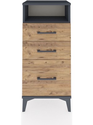 Arges Komodin Tek Raflı 3 Çekmeceli 44X30X96 Antrasit-Çam