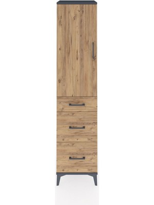 Hyperion Dolap 3 Raflı 3 Çekmeceli Tek Kapaklı 44X44X195 Antrasit-Çam