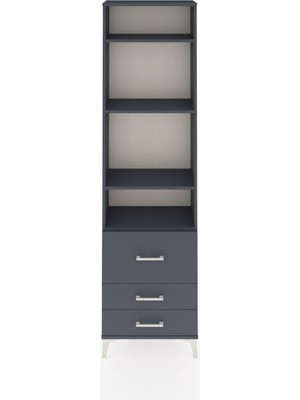 Arges Dolap 4 Raflı 3 Çekmeceli 60X30X221 Antrasit-Antrasit