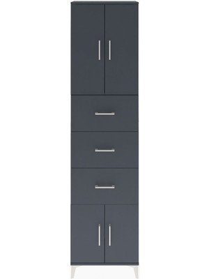 Arges Dolap Tek Raflı 3 Çekmeceli 4 Kapaklı 60X30X243 Antrasit-Antrasit