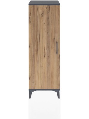 Arges Dolap Tek Raflı Tek Kapaklı Tek Askılı 44X30X134 Antrasit-Çam