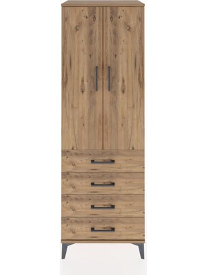 Hyperion Dolap 2 Raflı 4 Çekmeceli 2 Kapaklı 60X44X182 Çam-Çam