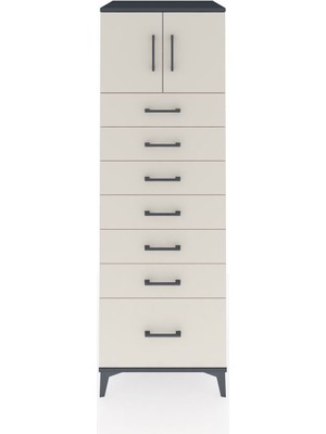 Kronos Dolap Tek Raflı 7 Çekmeceli 2 Kapaklı 60X59X182 Antrasit-Aytaşı