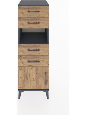 Hyperion Dolap Tek Raflı 4 Çekmeceli Tek Kapaklı 44X44X134 Antrasit-Çam