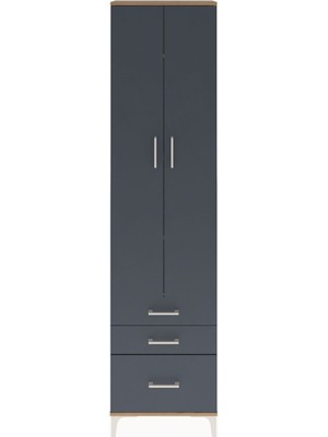 Arges Dolap 4 Raflı 3 Çekmeceli 2 Kapaklı 60X30X243 Çam-Antrasit