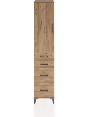 Hyperion Dolap 2 Raflı 4 Çekmeceli Tek Askılı 44X44X221 Çam-Çam