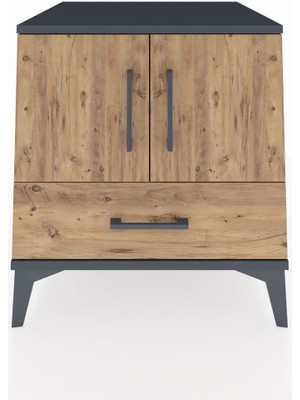 Kronos Komodin 2 Raflı Tek Çekmeceli 2 Kapaklı 60X59X64 Antrasit-Çam