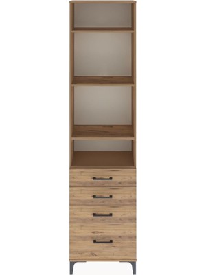 Arges Dolap 4 Raflı 4 Çekmeceli 60X30X243 Çam-Çam