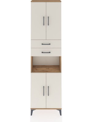 Arges Dolap 4 Raflı 2 Çekmeceli 4 Kapaklı 60X30X221 Çam-Aytaşı