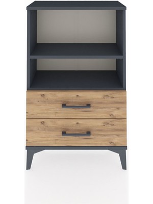 Arges Komodin 2 Raflı 2 Çekmeceli 60X30X96 Antrasit-Çam