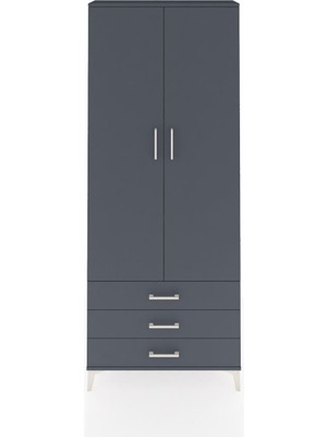 Arges Dolap 4 Raflı 3 Çekmeceli 2 Kapaklı 88X30X221 Antrasit-Antrasit