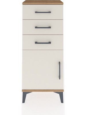 Arges Komodin Tek Raflı 3 Çekmeceli Tek Kapaklı 44X30X106 Çam-Aytaşı