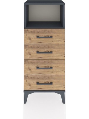 Arges Komodin Tek Raflı 4 Çekmeceli 44X30X106 Antrasit-Çam
