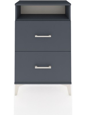 Arges Komodin Tek Raflı 2 Çekmeceli 60X30X96 Antrasit-Antrasit