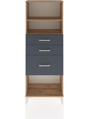 Arges Dolap 2 Raflı 3 Çekmeceli 60X30X163 Çam-Antrasit