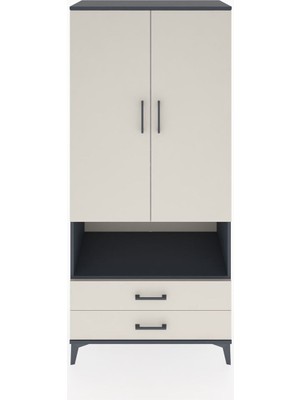 Hyperion Dolap 5 Raflı 2 Çekmeceli 2 Kapaklı 88X44X195 Antrasit-Aytaşı