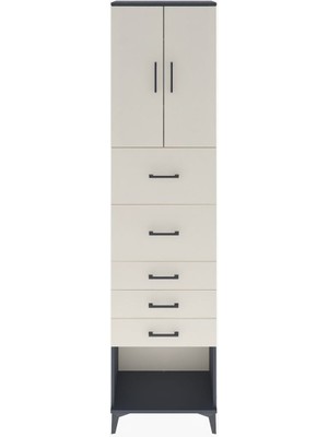 Arges Dolap 3 Raflı 5 Çekmeceli 2 Kapaklı 60X30X243 Antrasit-Aytaşı